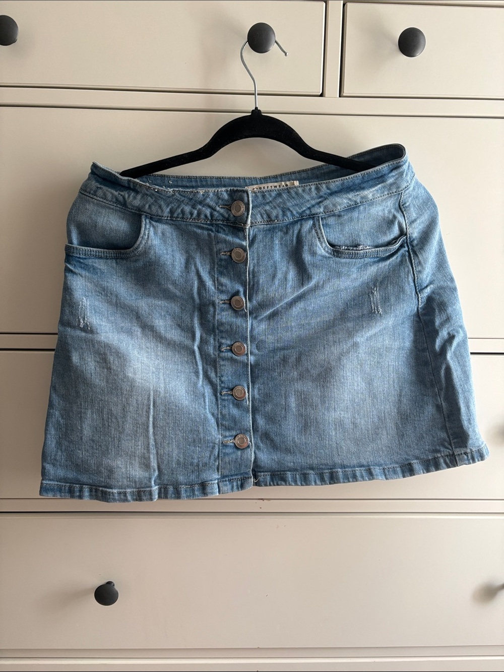Streetwear Society Light Blue Denim Button-Front Mini Skirt
